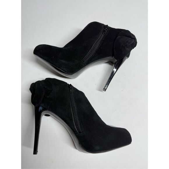 Carlos Santana Crown Fashion Ankle Boots Suede Zip Heel Bow Black Size 8M - Picture 6 of 16